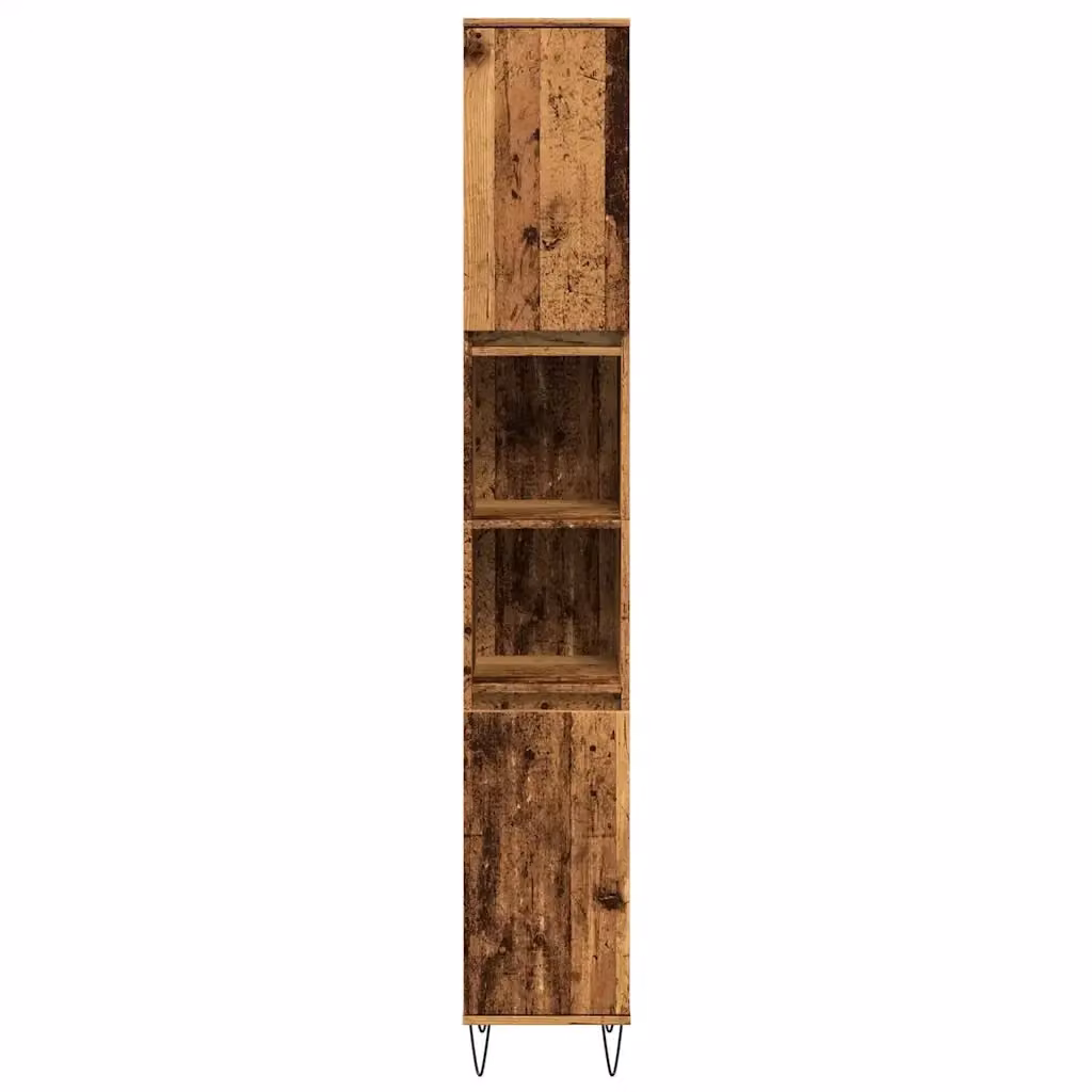 Mobiletto da bagno classico HELLOSHOP26 in legno anticato marrone con ante e ripiano aperto L/P/H: 30 x 30 x 190 cm – 2