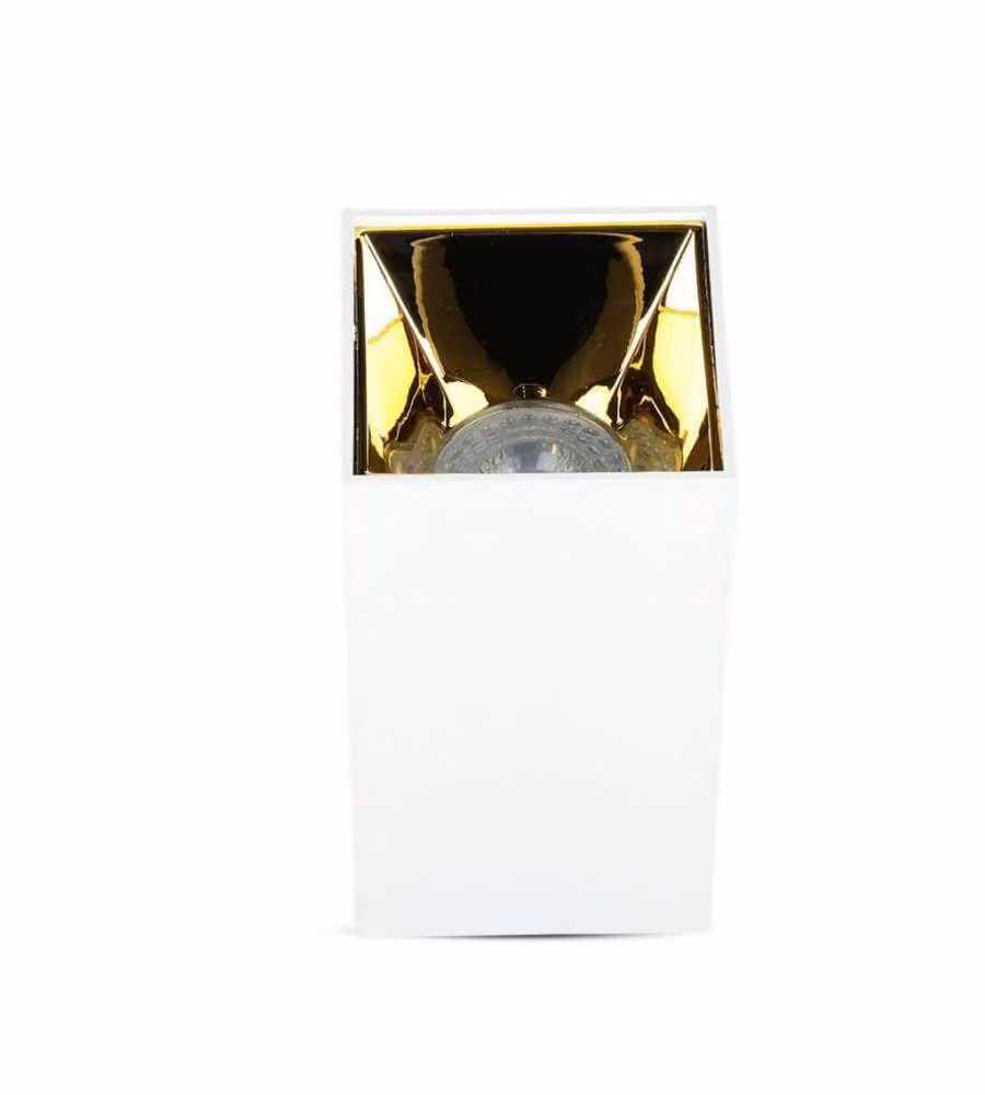 Portafaretto LED V-TAC Quadrato per Montaggio a Plafone in Metallo Bianco con Riflettore Oro per Lampadine GU10