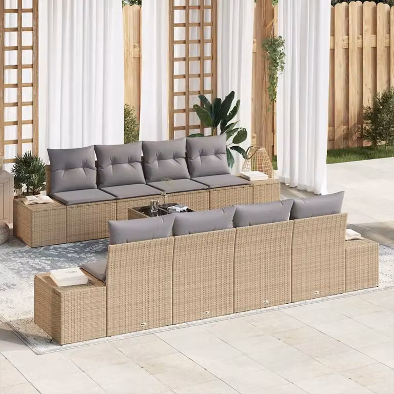 Set Divano da Giardino vidaXL 7 Pezzi in Polyrattan con Cuscini Beige e Grigio