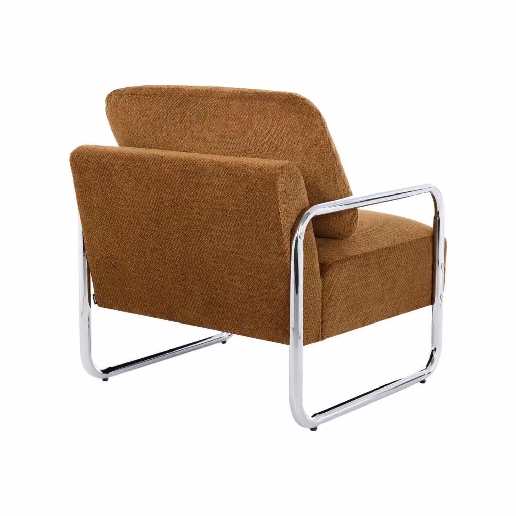 Poltrona vintage SWEEEK in tessuto chenille con struttura in metallo cromato, colore arancione e marrone – 2
