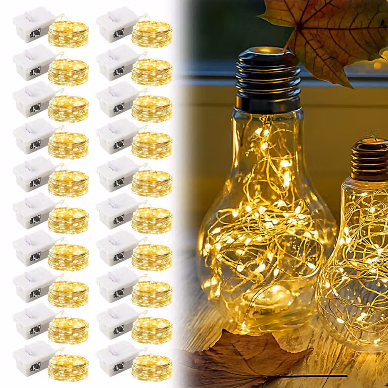 Catena luminosa a LED, 20 luci, 2 metri, alimentazione a batteria, luce bianco caldo, grado di protezione IP65