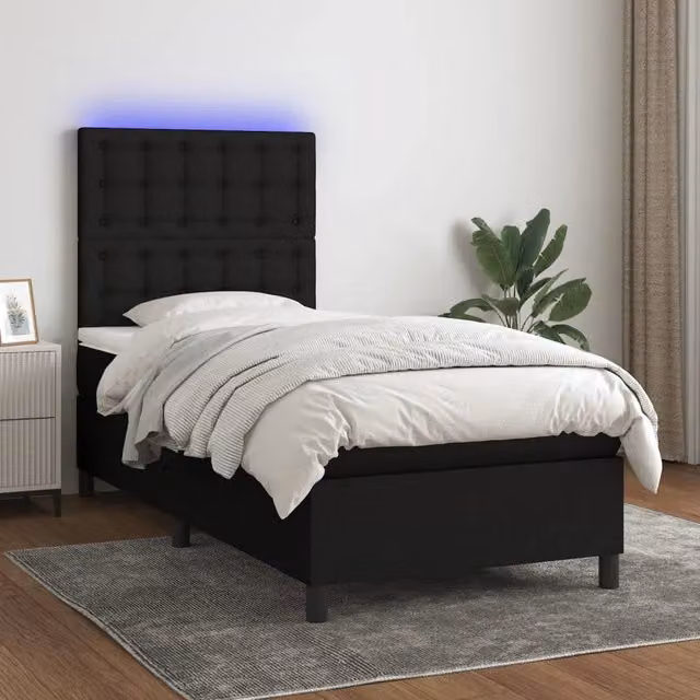 Letto Ibrido vidaXL con Materasso e Illuminazione LED, Nero, L/P/H: 200 x 80 x 31 cm