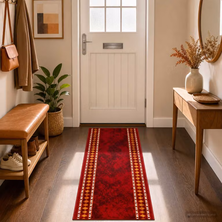 vidaXL Tappeto Runner FLORNES Tessuto Rosso Diamanti 67 x 150 cm PP