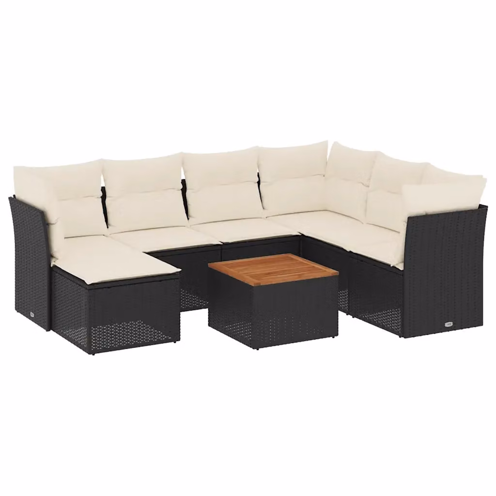 Set di Divani da Giardino a L vidaXL in Polyrattan Nero con 8 Cuscini e Tavolino da Esterno – 2