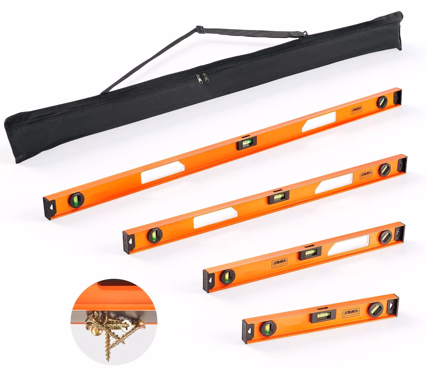 Set di livelle - Kit di 4 livelle - Lunghezza da 40 a 120 cm - Con magnete - 3 fiale 0°/45°/90° - Precisione di 0,5 mm/m - Resistente agli urti, ideale per cantieri e ristrutturazioni