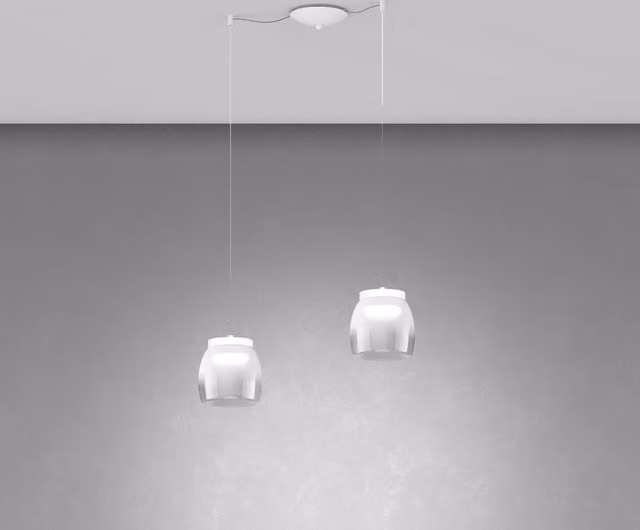 Lampadario Contemporaneo Drum Metallo Bianco Vetro 2 Luci Led 16W Calda
