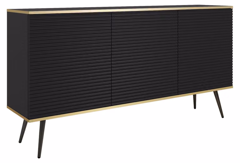 Credenza nera glamour con gambe nere, 160 x 85 x 39