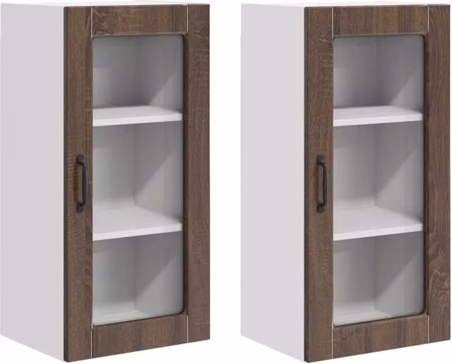 Pensile da cucina | Mobile in vetro da parete LUCCA 2 pz Rovere Marrone