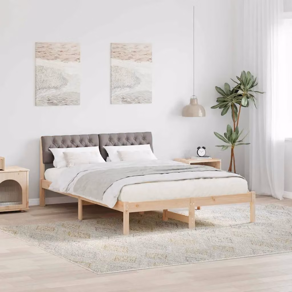 Struttura del letto moderna vidaXL con testiera in tessuto e legno di pino, marrone e beige, L/P/H: 140 x 190 x 103,5 cm – 1