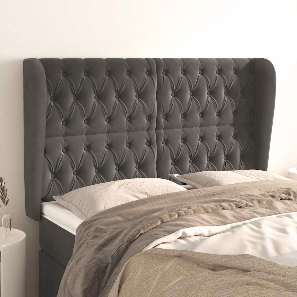 Testiera ad Orecchio vidaXL in Velluto Grigio, L/P/H: 147 x 23 x 118/128 cm – 1