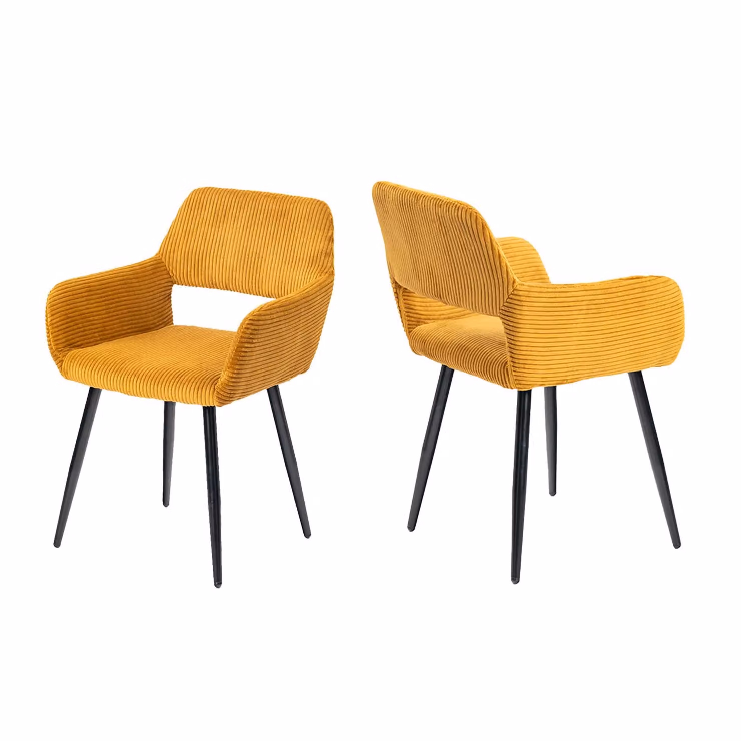 Meubles Cosy Set da 2 poltrone da sala da pranzo in stile scandinavo in velluto a coste giallo – CROMWELL