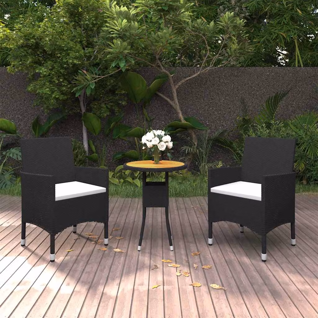 Set da pranzo per giardino e terrazzo vidaXL in 3 pezzi in polyrattan e legno di acacia nero e bianco – 1