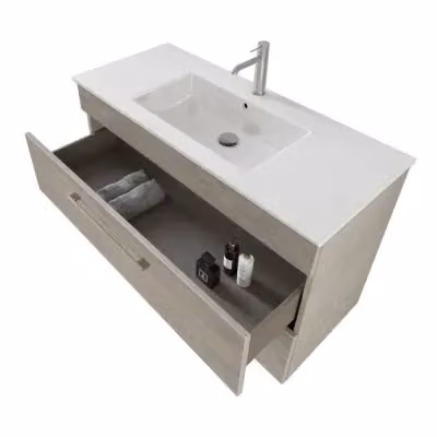 Mobile bagno sospeso INBAGNO Smart grigio legno con lavabo e specchio con illuminazione LED L: 100 cm, P: 43 cm, H: 62 cm – 2