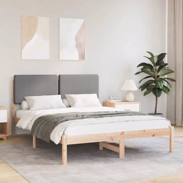 Letto con Testiera Rivestita-Struttura Letto con Testiera Grigio chiaro 140 x 200 cm 807936