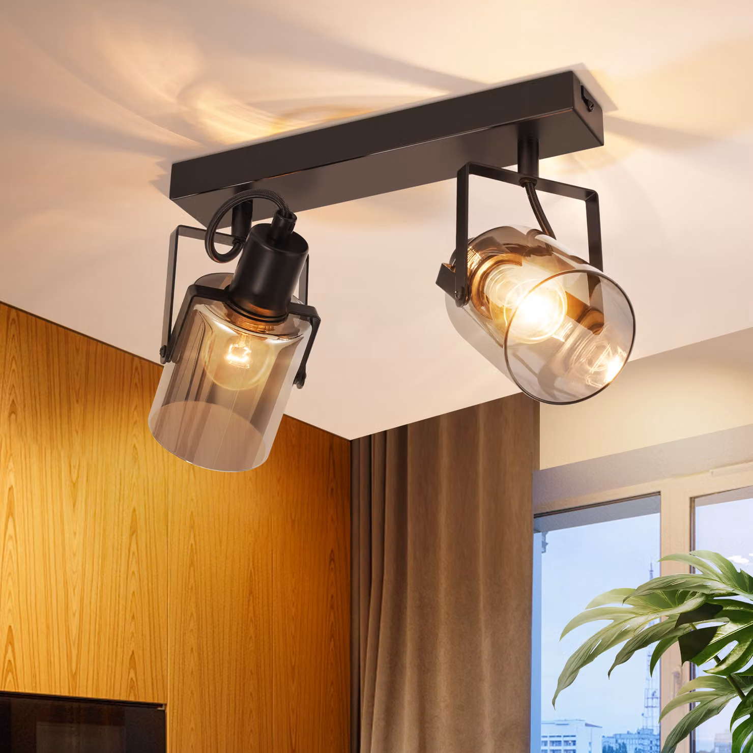 ZMH lampada da soffitto vintage faretto da soffitto 2 fiamme E14smoke vetro grigio retro faretto da soffitto illuminazione da soffitto per camera da letto corridoio cucina (senza fonte di luce)