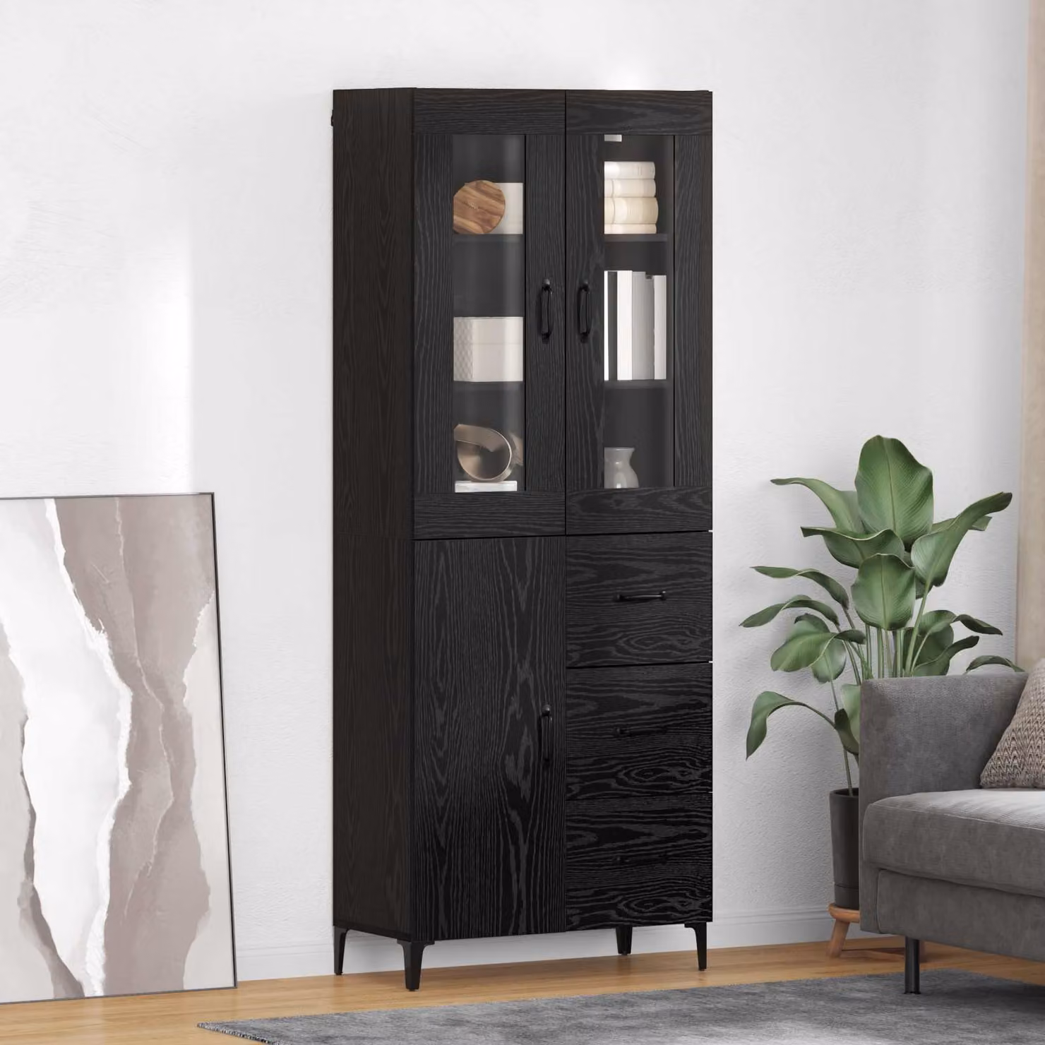Credenza moderna vidaXL in MDF nero opaco, L/P/H: 69,5 x 34 x 180 cm