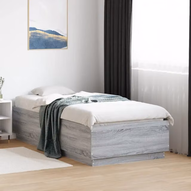 Letto con Luci LED e Porta USB vidaXL Grigio in Legno, L: 193 cm, P: 78 cm, H: 40 cm – 1