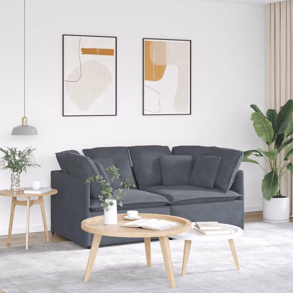 vidaXL Divano Modulare Moderno in Velluto Grigio con Cuscini e Struttura in Metallo e Legno