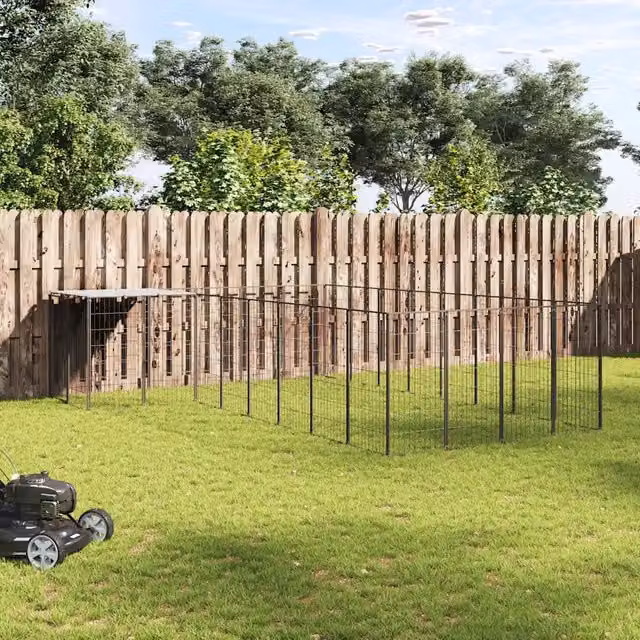 Gabbia per cani vidaXL in metallo resistente alle intemperie, colore nero, L: 440 cm, P: 330 cm, H: 110 cm – 1
