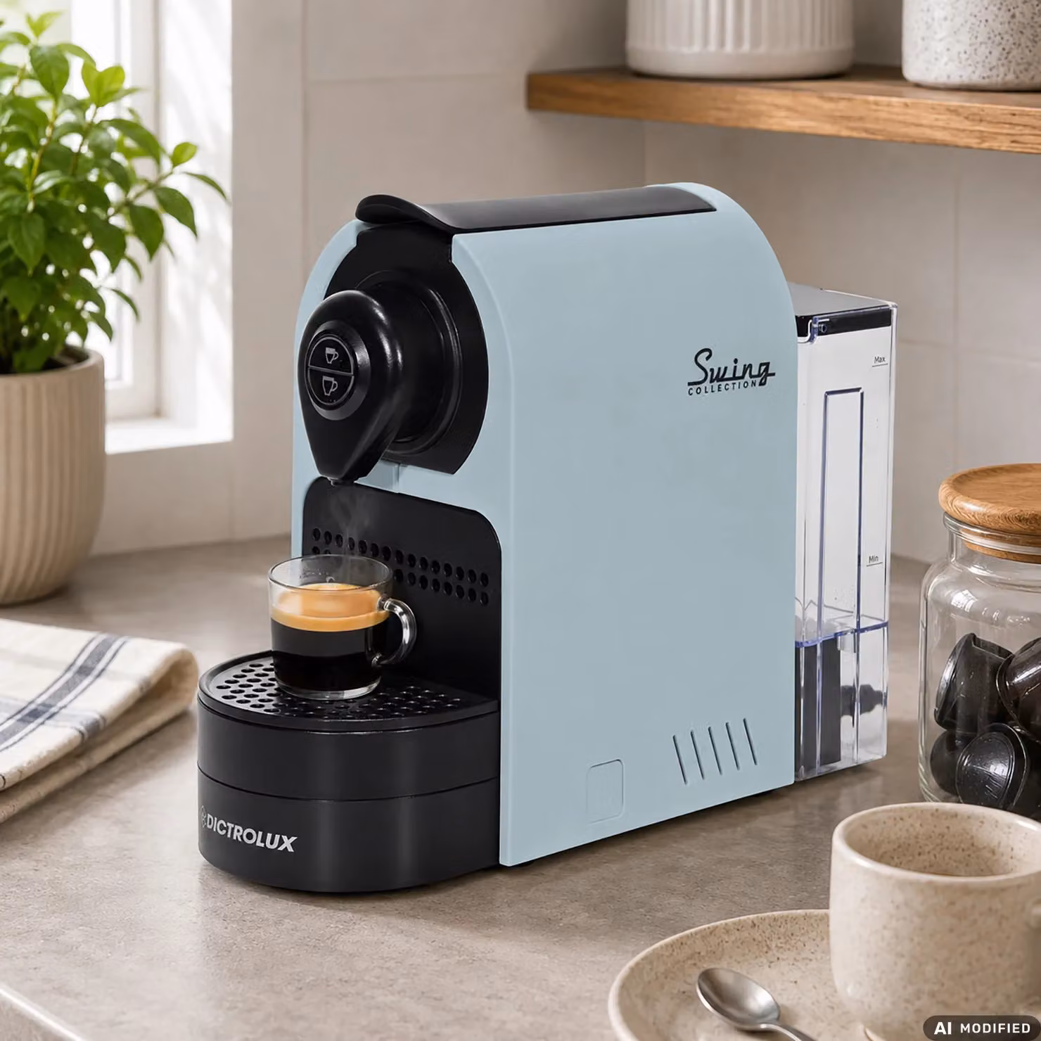 Macchina da Caffè DICTROLUX Swing Collection Celeste EM-201, 1400 Watt, Compatibile con capsule Nespresso Original, Colore Blu e Nero – 2