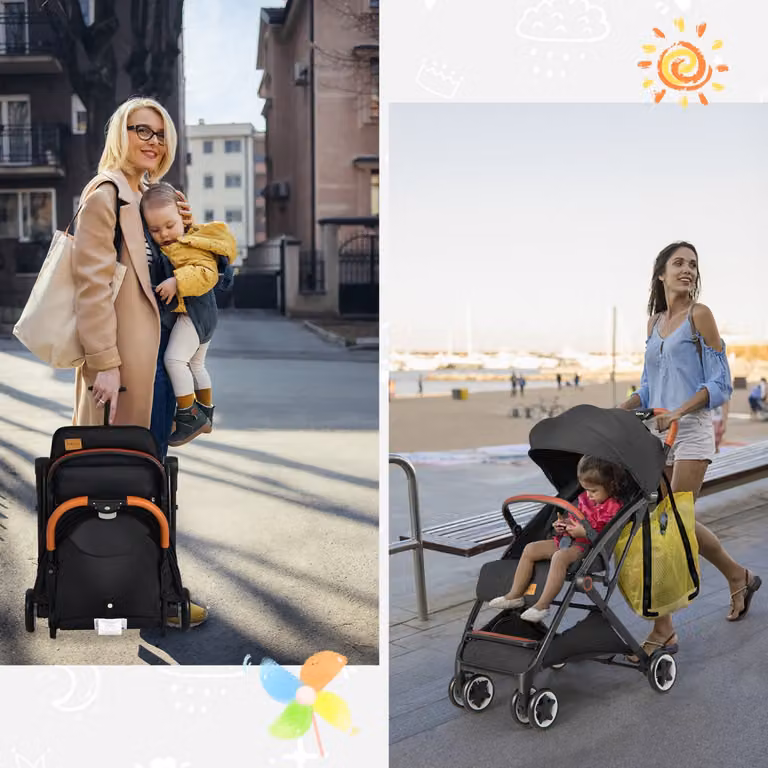 Passeggino leggero pieghevole Costway per bambini con capottina e schienale regolabile, Nero