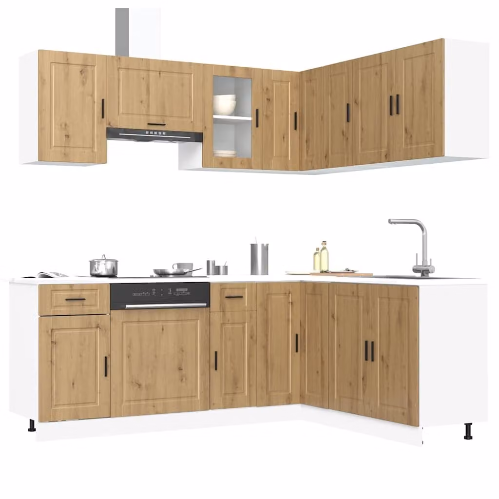 Set di mobili da cucina moderno vidaXL composto da 11 pezzi in colore marrone con ante a battente e ripiani interni