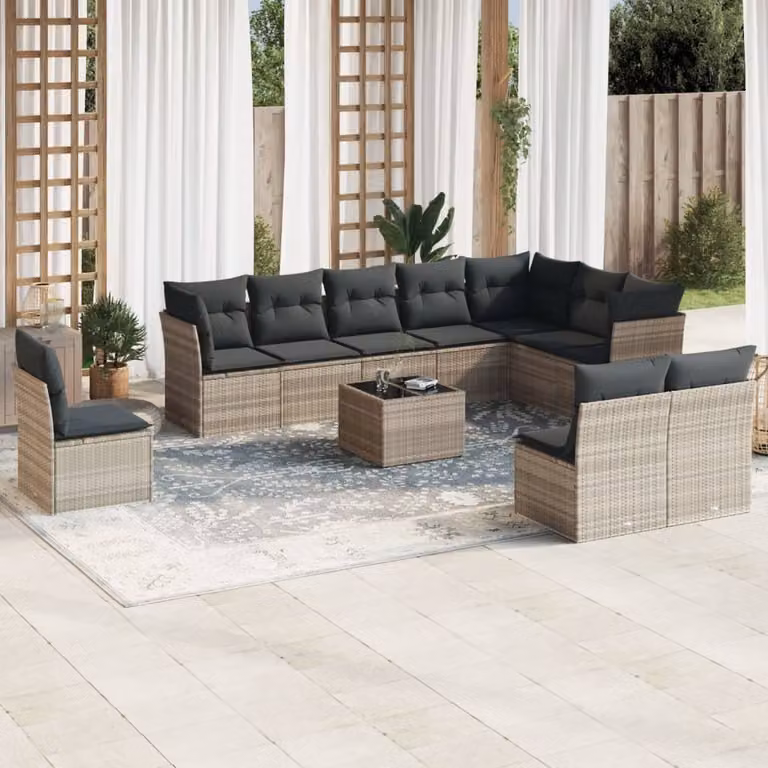 Maison Exclusive - Set da giardino 11 pezzi con cuscini Grigio chiaro Polyrattan