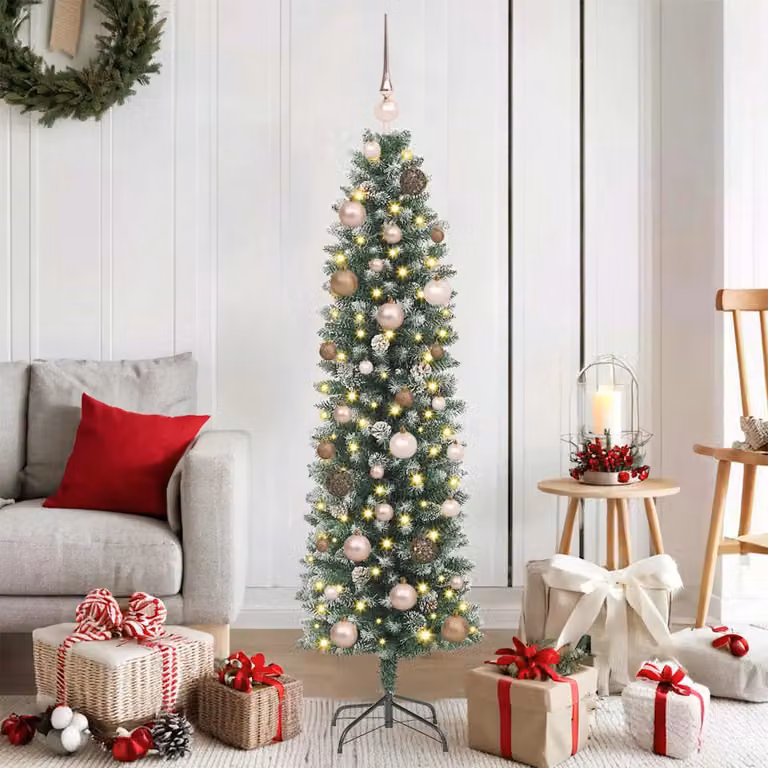 vidaXL Albero di Natale Artificiale Sottile Verde e Bianco 150 cm