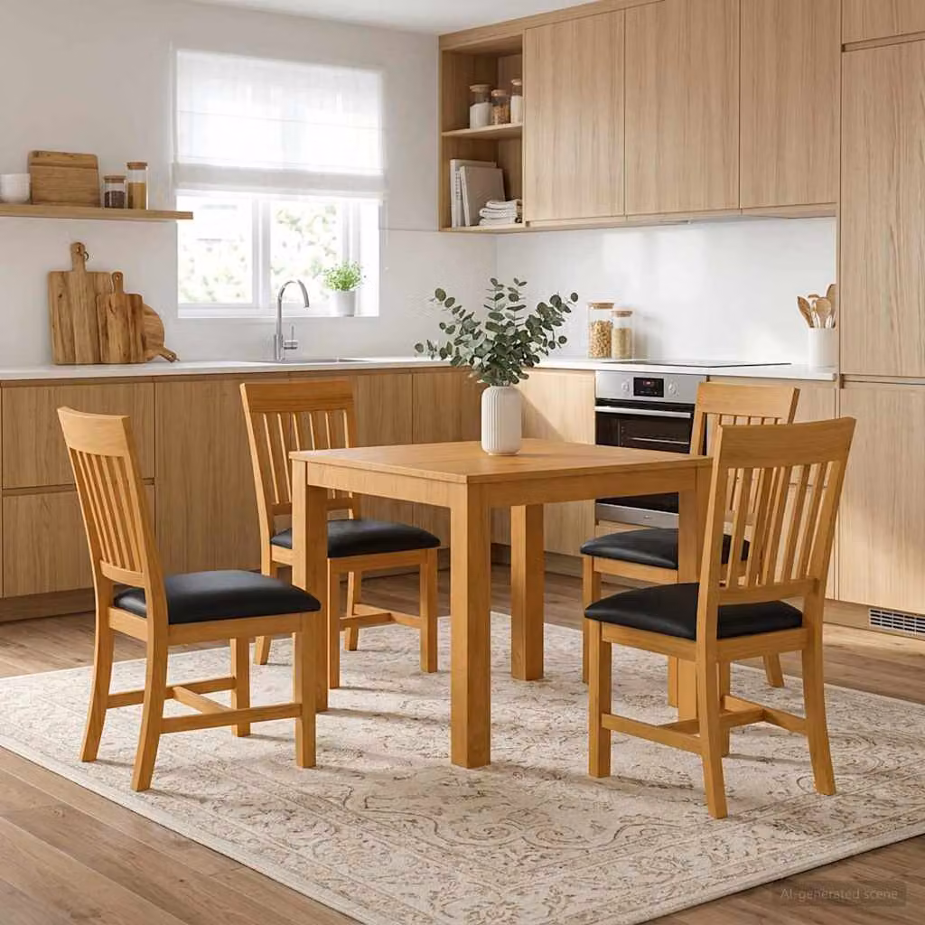 vidaXL Set da pranzo moderno in legno di quercia composto da tavolo quadrato e 4 sedie, Nero e Marrone, L/P/H: 110 x 90 x 75 cm