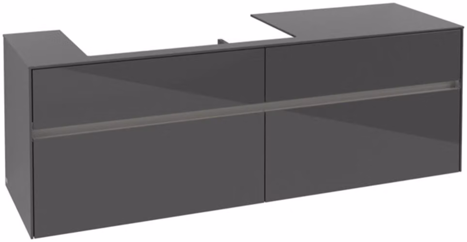 Villeroy & Boch Collaro Meuble sous-lavabo, 4 tiroirs, suspendu, vasque à gauche, avec éclairage, 1600x548x500mm, C026B0FP, C026B0FP