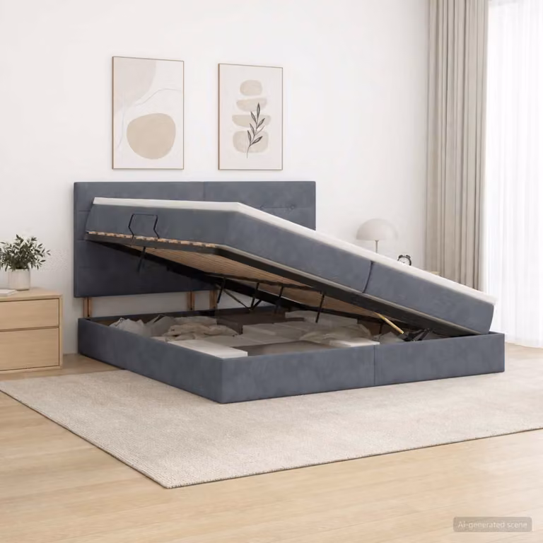 Letto con contenitore vidaXL in tessuto grigio con illuminazione LED e porta USB, L/P: 200 x 200 cm