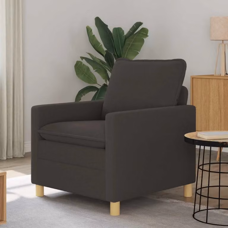 Divano moderno in tessuto grigio con struttura in metallo e coperture rimovibili L: 76 cm, P: 81 cm, H: 87,5 cm