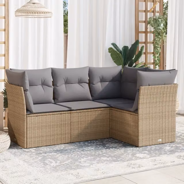 Set Divano da Giardino 4 pz con Cuscini Beige in Polyrattan 3249418