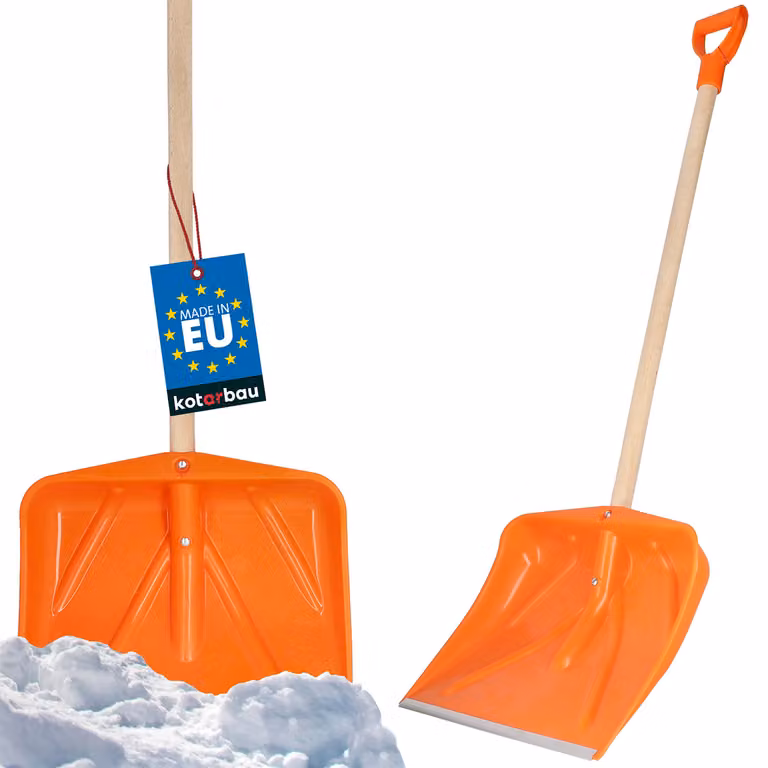 KOTARBAU® Pala da neve Pala da neve 45 cm con manico in legno Lama in plastica rinforzata con attacco in metallo con manico ergonomico Arancione 136 cm
