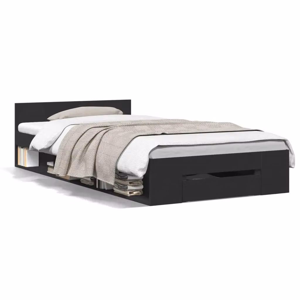 Giroletto con Cassetto vidaXL in Legno Multistrato Nero L 90 x P 190 cm – 2