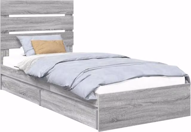 Letto singolo | Letto per adulti | Letto con Contenitore con testiera Grigio Sonoma 90 x 200 cm