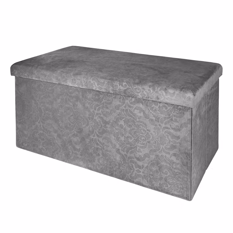 VESTIAMO CASA Pouf Contenitore in Velluto Damascato Grigio H 38 x L 76 x P 38 cm