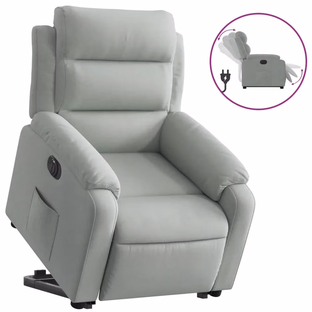 Poltrona Alzapersona Elettrica Reclinabile vidaXL in Velluto Grigio con Braccioli – 2