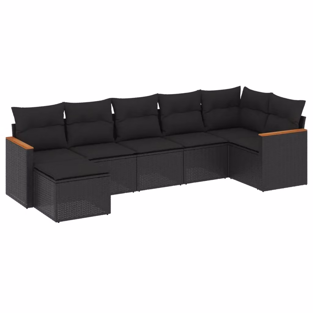 Set di Divani da Giardino a L vidaXL in Polyrattan Nero con 7 Cuscini e Ottoman – 2