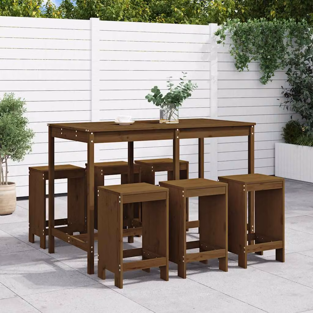 Set Bar da Giardino vidaXL in Legno di Pino Marrone 7 Pezzi