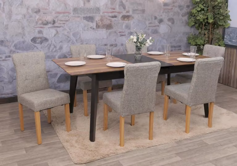 set di 6 sedie da pranzo HWC-E58, sedie da pranzo ~ tessuto/tessuto grigio, gambe chiare
