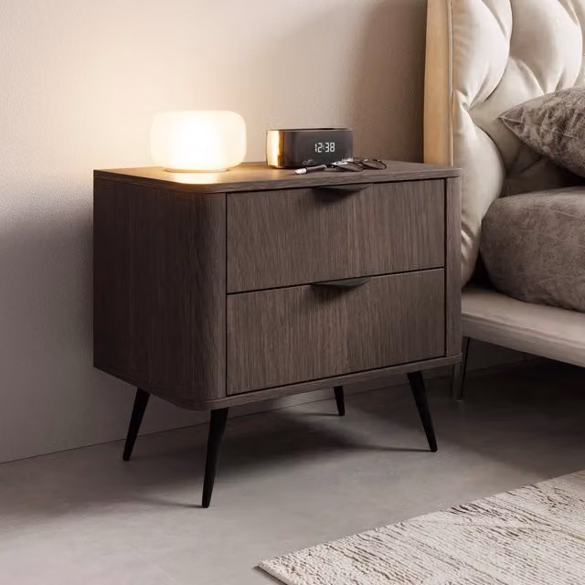 Gasi, Comodino 2 Cassetti, 63x38x55h cm Marrone Noce