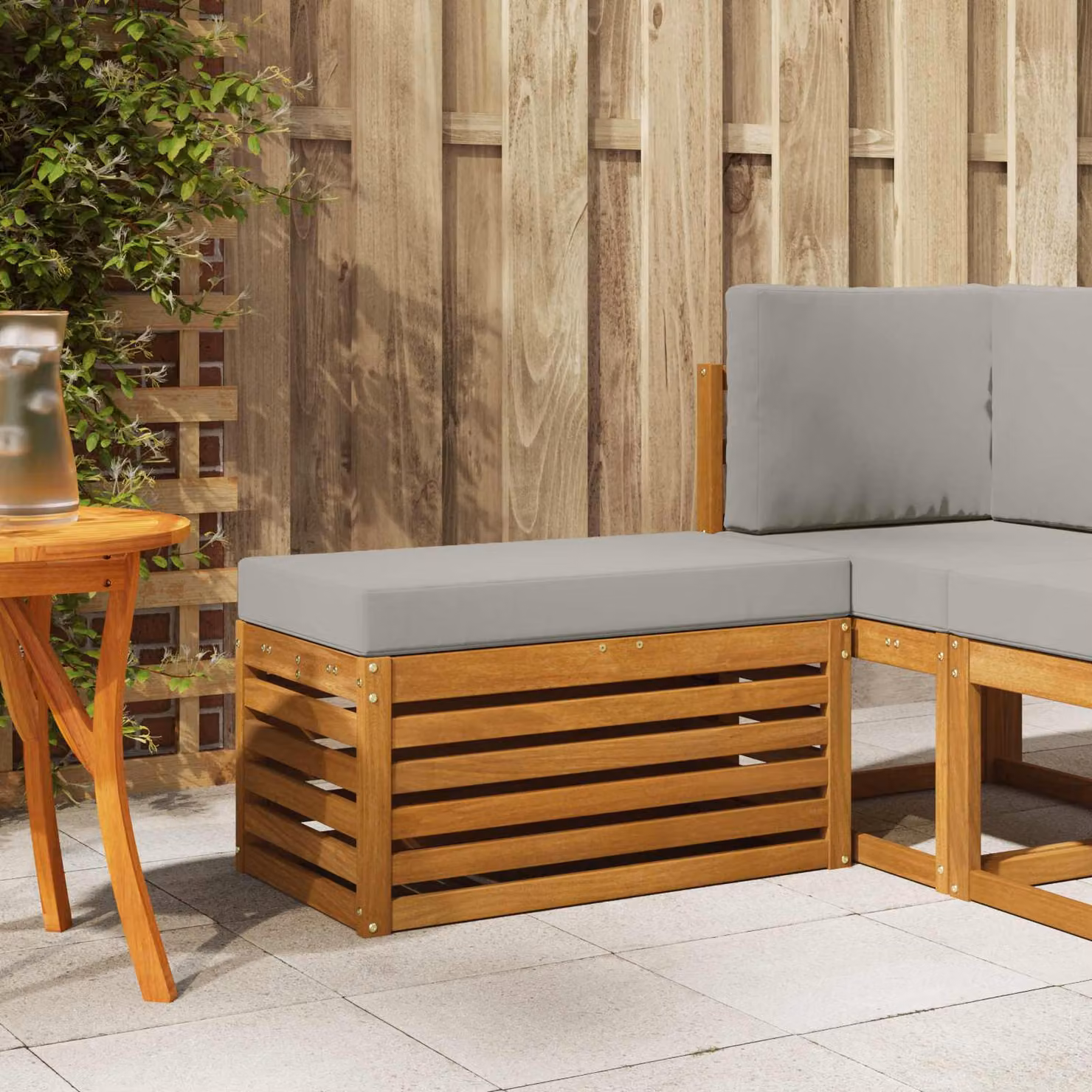 vidaXL Panca da esterno moderna in legno di acacia naturale per giardino, terrazzo o balcone L/P/H: 110 x 37 x 43 cm