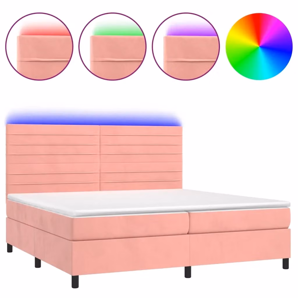 vidaXL Letto Ibrido con Materasso a Molle Individuali e LED Rosa in Velluto, L/P/H: 200 x 200 x 76 cm – 2