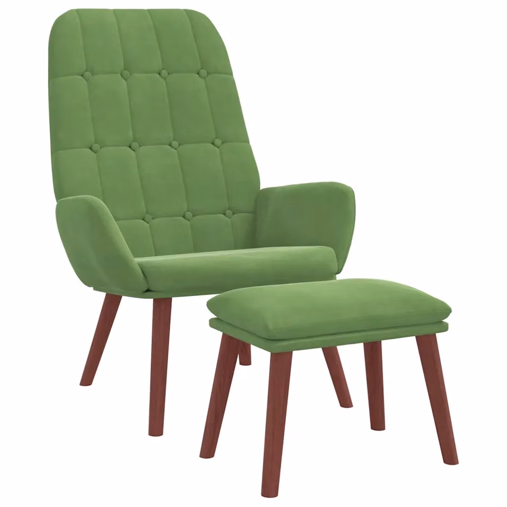Poltrona Relax con Poggiapiedi vidaXL in Velluto Verde con Struttura in Legno e Metallo – 2