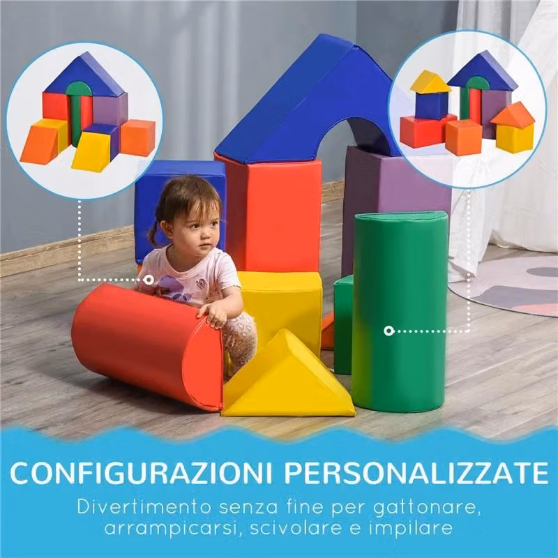 Set di costruzioni morbide multicolore per bambini da 1-3 anni con 11 forme in schiuma PU ed EPE – 2