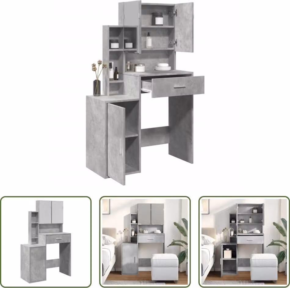 The Living Store Comodino con mobile in cemento grigio 80x35x132 cm