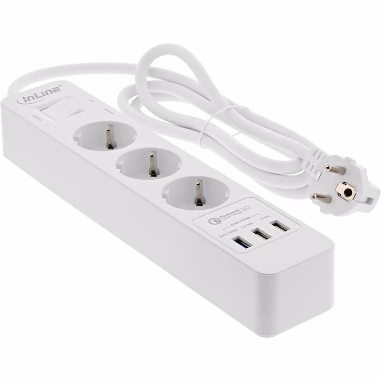 InLine - Cavo di prolunga - AC 220-250 V - 4000 Watt - Porte di uscita: 3 (3 x USB tipo A, 3 x alimentazione tipo F) - 1,5