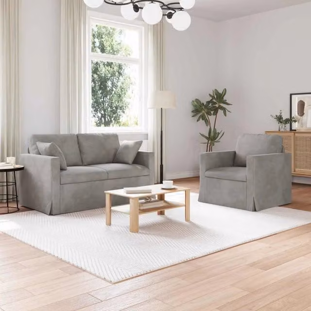 Set di divani 2 pz Grigio chiaro Velluto 3407507