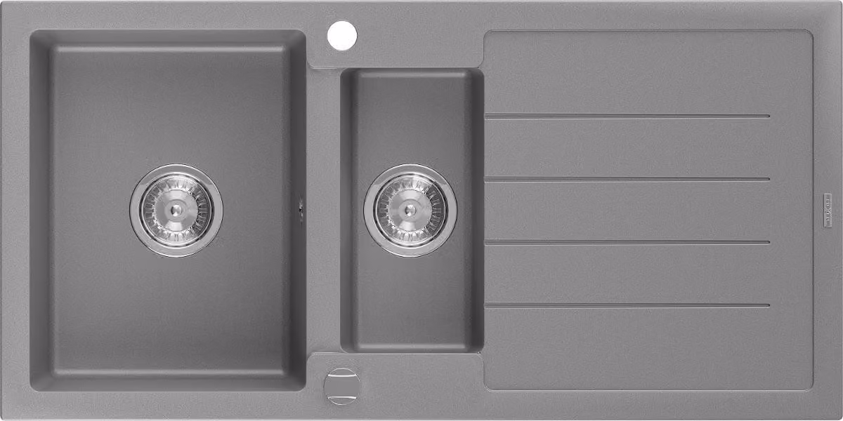 Mexen Andres lavello in granito 1,5 vasche con gocciolatoio 1000 x 500 mm, grigio, sifone cromato - 6515101510-71